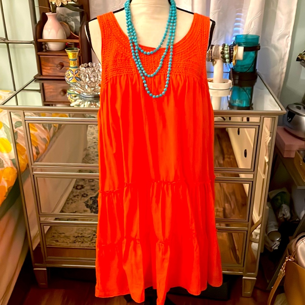 🌴 Natural Impressions two layer, silk & cotton voile, lined, midi dress.